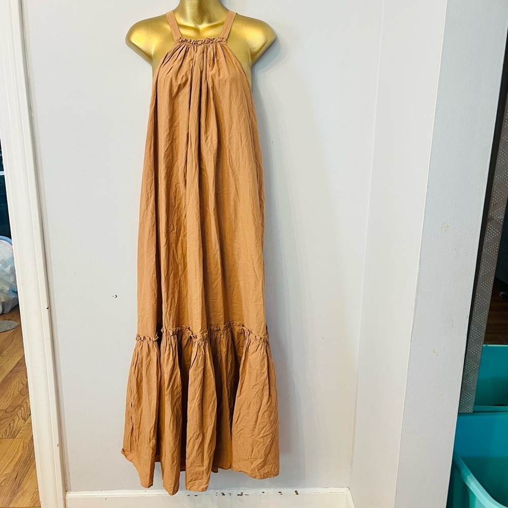 Zara Tan Halter Maxi Dress Boho Chic Tiered Hem Size XS spring break vacation - Picture 3 of 6